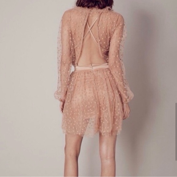 NWT For Love And Lemons Cream Plunge Bishop Sleeve Dress - Picture 5 of 10